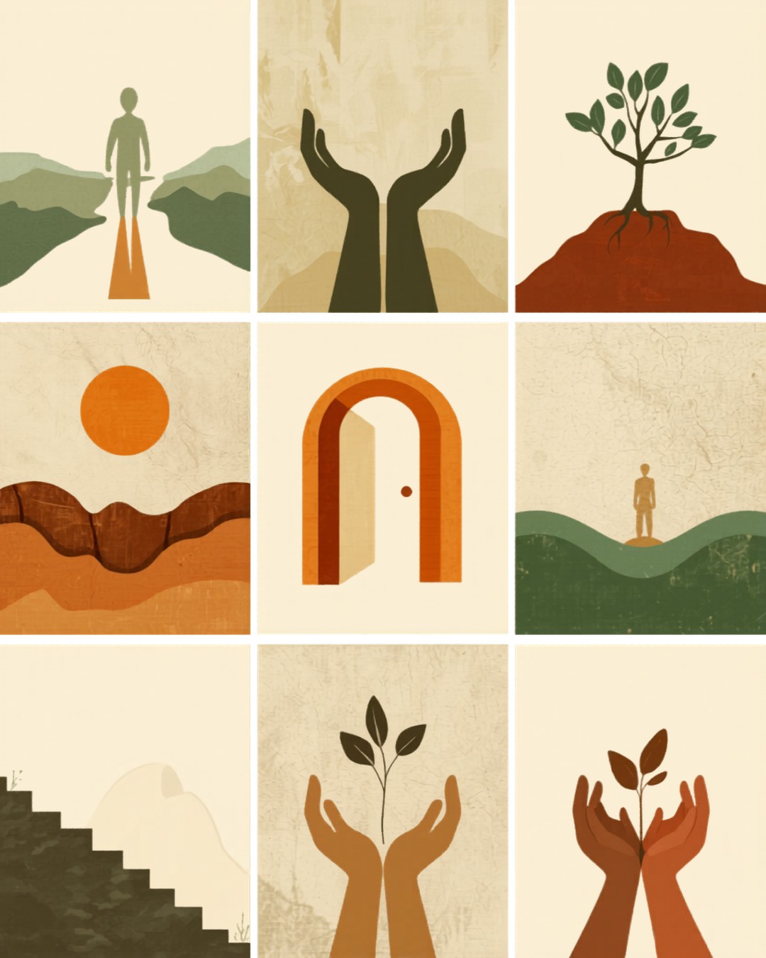 Illustration de l'approche humaniste et existentielle : croissance, chemin, ouverture